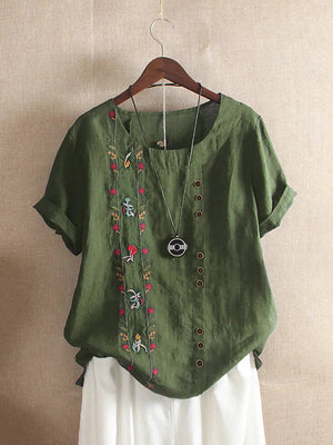 Cotton Linen Embroidery Tops for Women