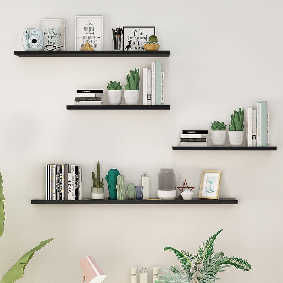 Floating Decorative Wall Mounted Shelves - 4 Piece Set