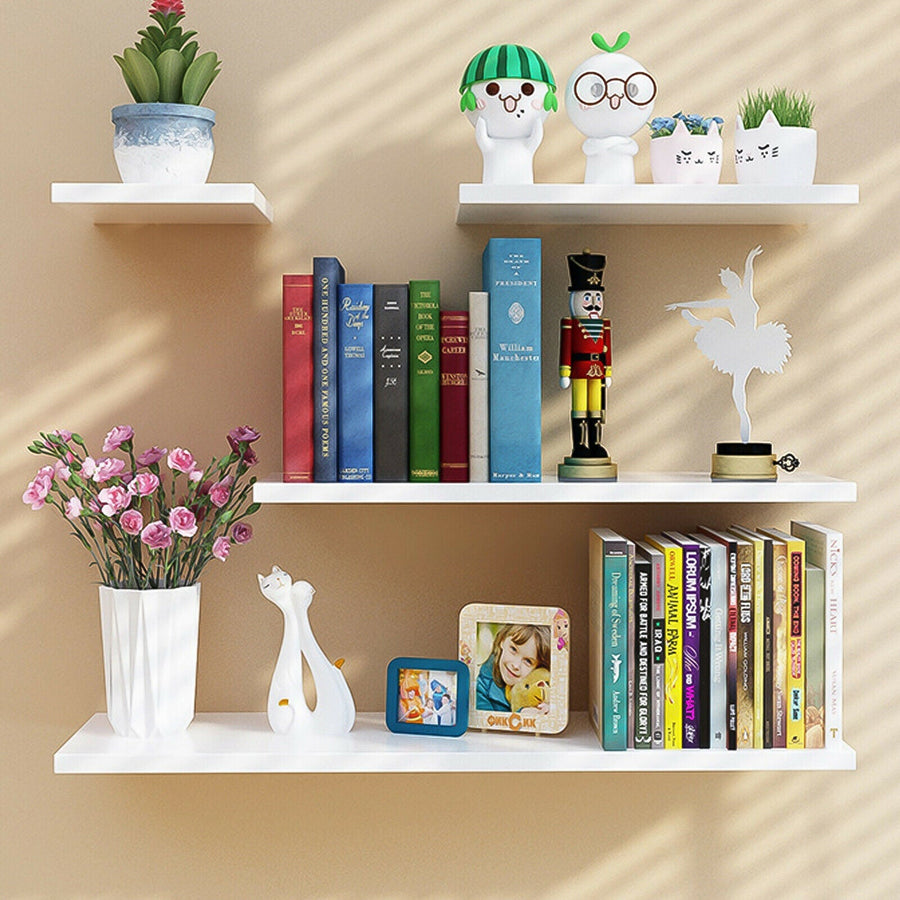 Floating Decorative Wall Mounted Shelves - 4 Piece Set